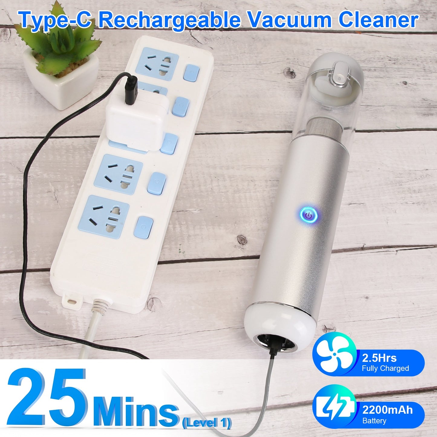 Cordless Handheld Car Vacuum Cleaner 16kPa Powerful Suction with 2 Speeds Filtration LED SOS Light Rechargeable Lightweight Portable Vacuum Cleaner fo