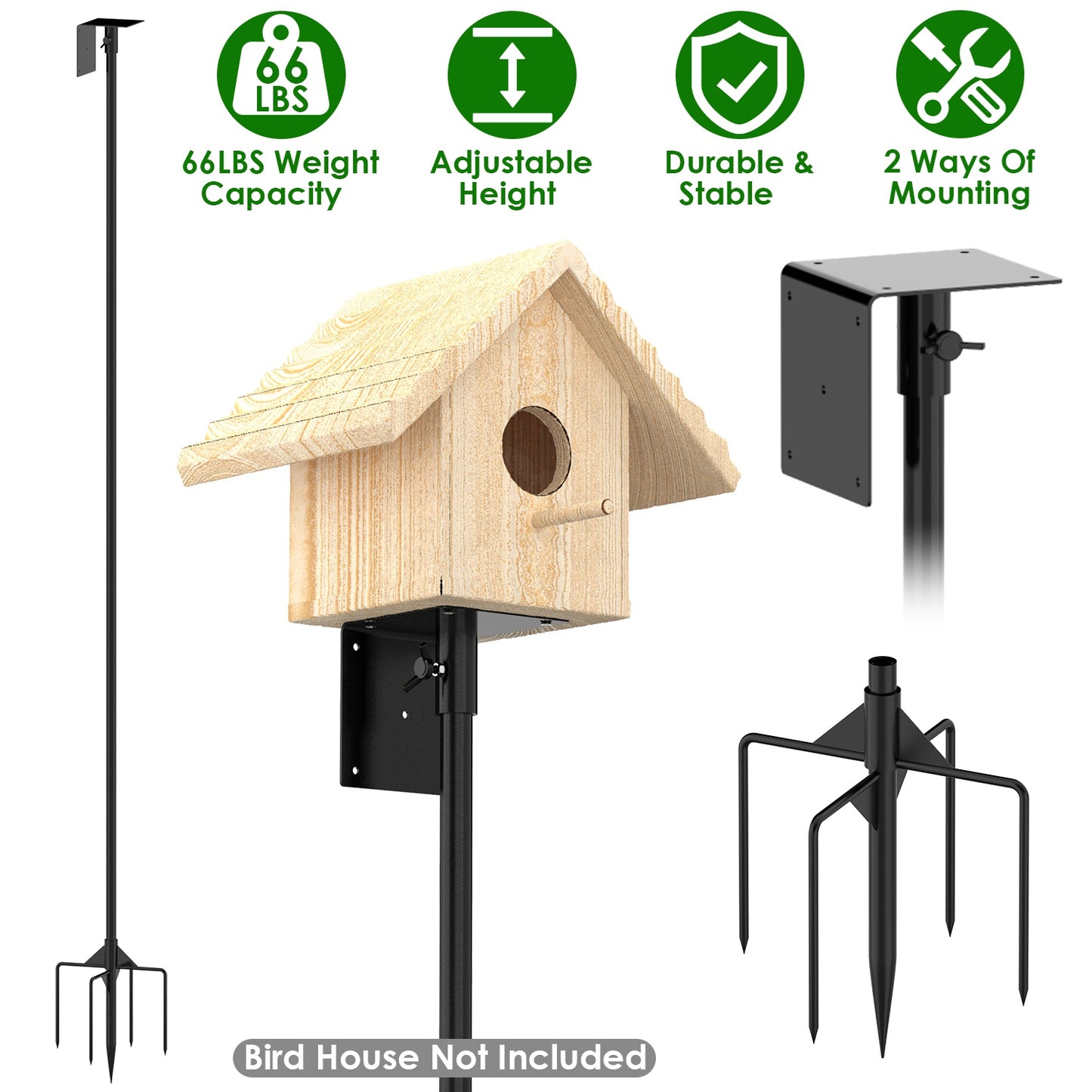 79.92in Bird House Pole Kit Height Adjustable Bird Feeder PoleÊMount Kit Heavy Duty Bird House Pole Set with 5 Prongs Base for Bird House Bird Feeder