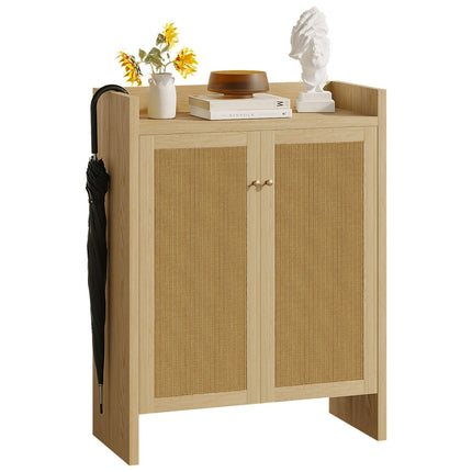 Rattan Shoe Cabinet with Doors, 6-Tier Storage Organizer