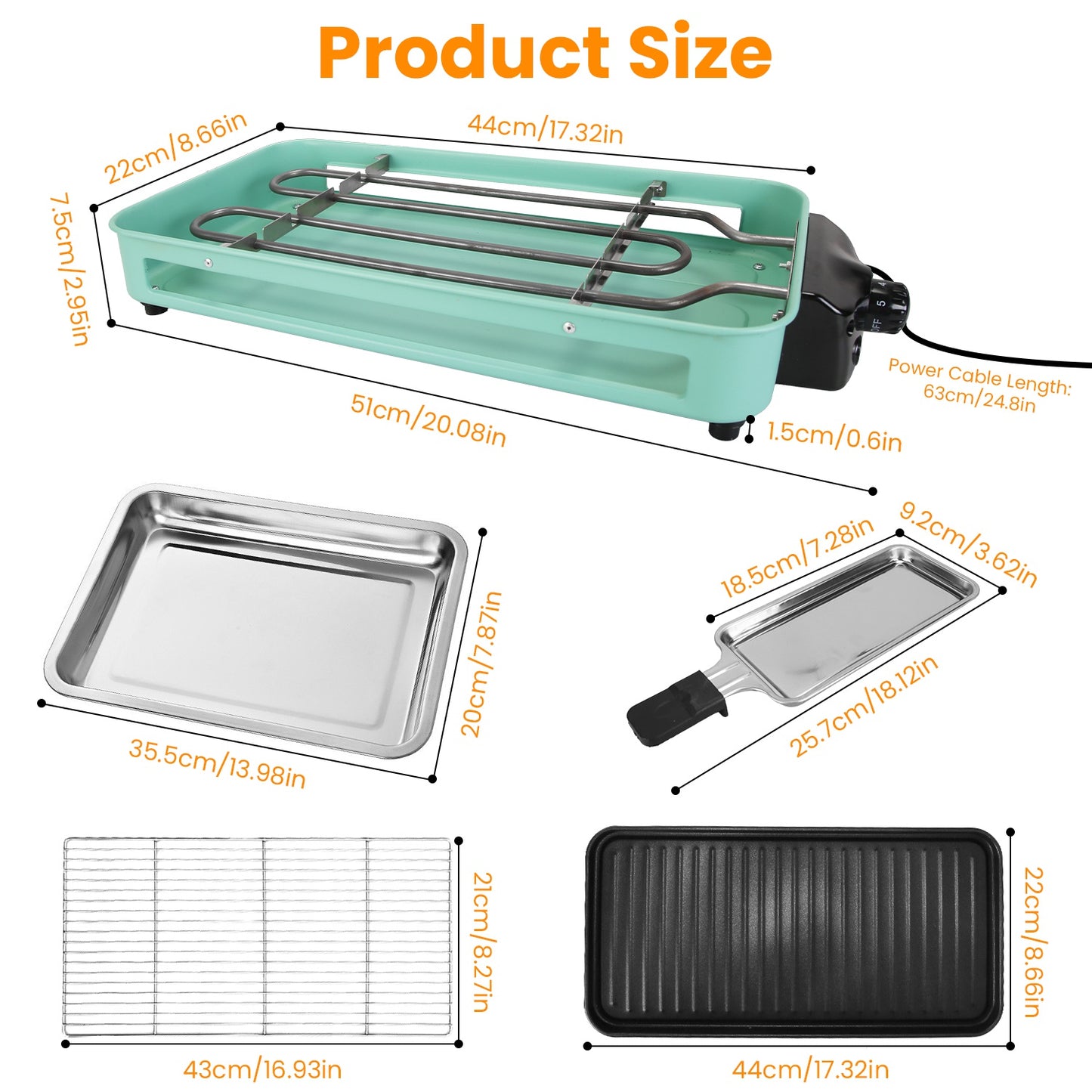 2000W Electric Indoor Grill 2 in 1 Electric BBQ Gill with Grill NetÊRemovable Plate 5 Temperature Control 3 Small Trays Dishwasher Safe