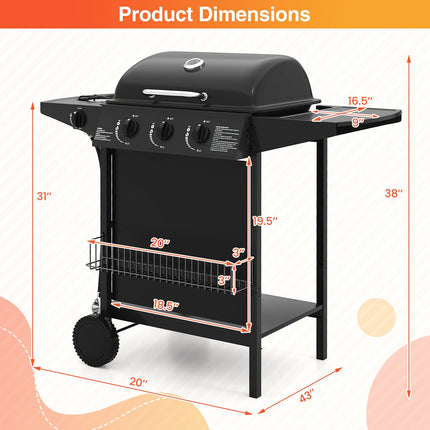 39 000 BTU Outdoor Burner Propane Gas Grill on Wheels-Black
