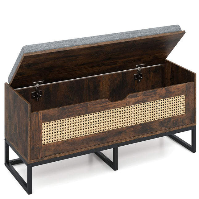 39.5" Rattan Storage Chest Wicker Shoe Bench with Padded Seat Flip-Top