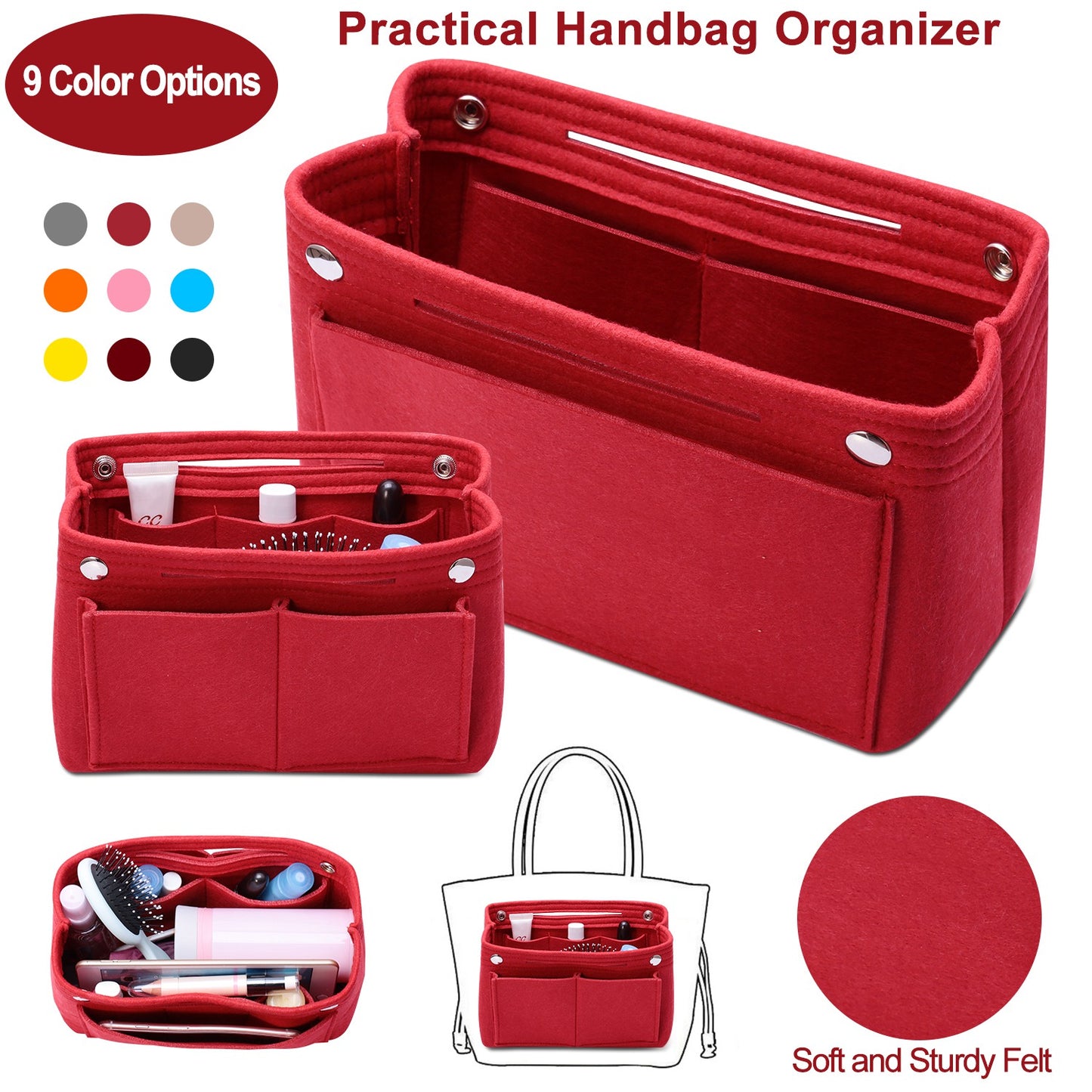 Felt Handbag Insert Organizer Purse Tote Shaper Bag in Bag Cosmetic Bag Handbag Purse Organizer