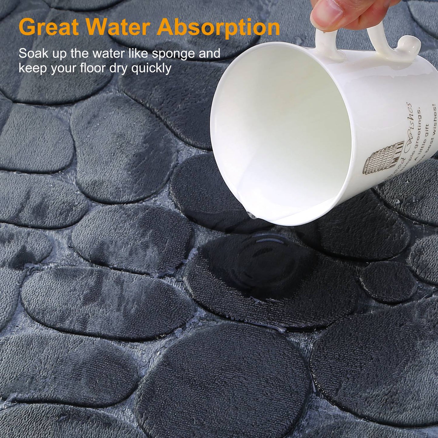 2 Pcs/Set Bathroom Rugs Luxury Flannel Non-Slip Bathroom Rugs Set Soft Pebbles Shower Absorbent Carpet U-Shaped Toilet Mat Washable for Bathroom Entra