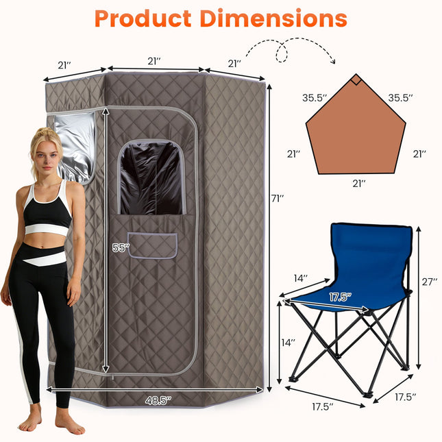 3L Portable Steam Sauna for Home Fast-Heat with 9-Level Remote Control and Folding Chair