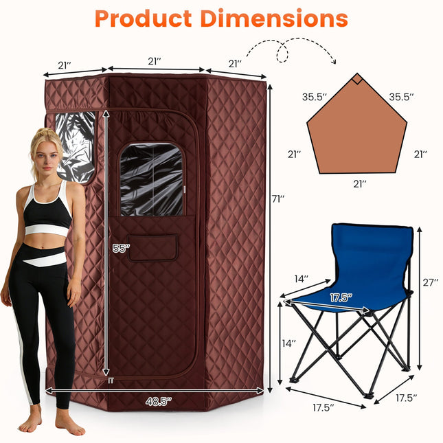 3L Portable Steam Sauna for Home Fast-Heat with 9-Level Remote Control and Folding Chair