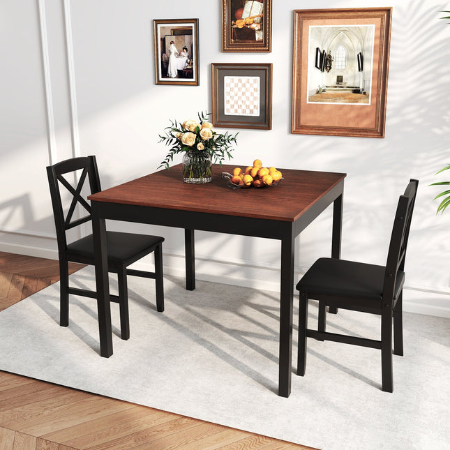 3-Piece Dining Table Set Wooden Square Kitchen Table for 2 People