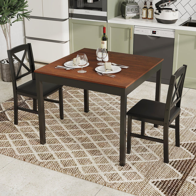 3-Piece Dining Table Set Wooden Square Kitchen Table for 2 People