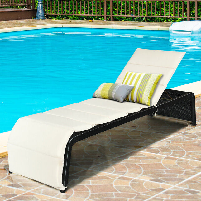 Patio Rattan Lounge Chair Back Adjustable Chaise Recliner with Cushioned
