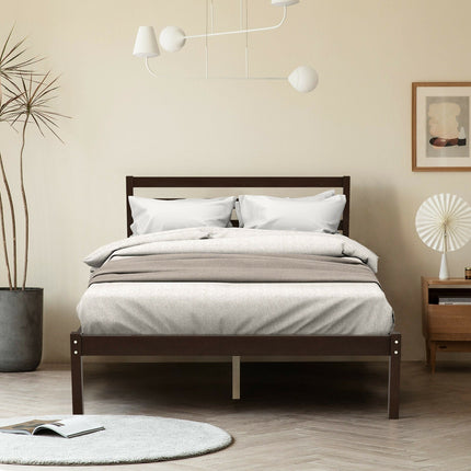 Full Size Bed frame Foundation with Solid Wooden Slat Suppor