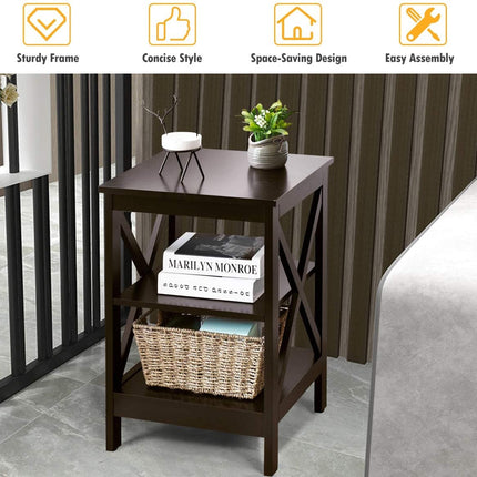 3-Tier X-Design Nightstands with Storage Shelves for Living Room Bedroom
