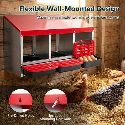 3-Compartment Roll Away Metal Chicken Nesting Box