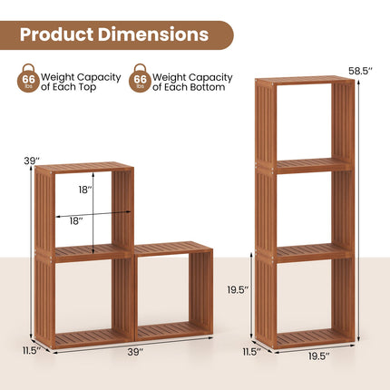 3 Cube Bookcases Solid Wood Stacking Storage Organizers with Open Slatted Design