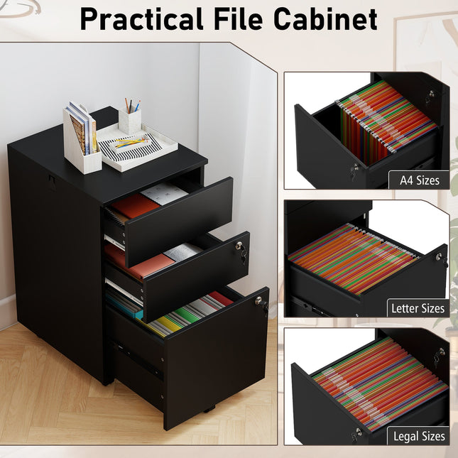 3 Drawer Filing Cabinet Locking Pedestal Desk