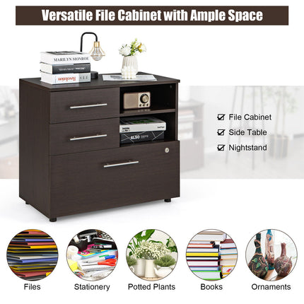 3 Drawer Lateral File Cabinet on Wheels with Storage Shelves