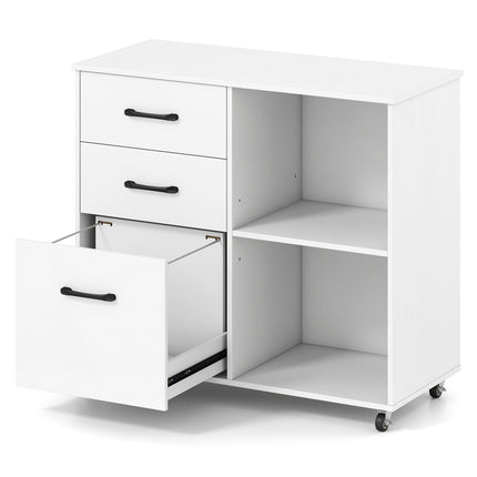 3-Drawer Mobile File Cabinet with Open Storage Shelves
