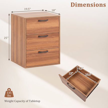3-Drawer Nightstand with Wood Grain Finish