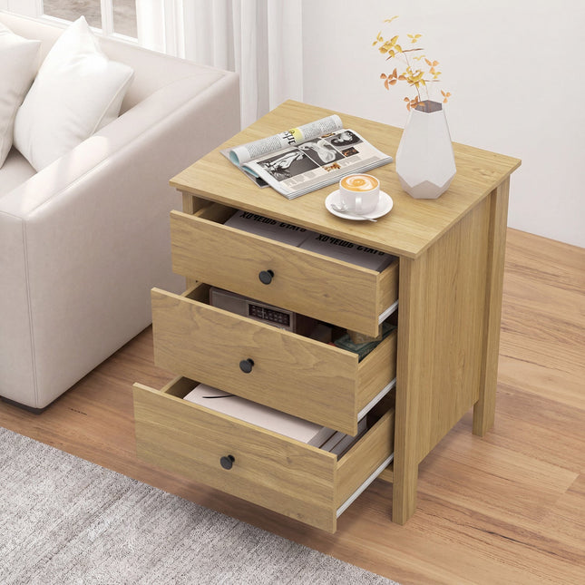 3-Drawer Wooden Nightstand with Metal Slides