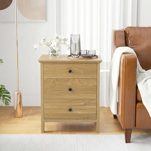 3-Drawer Wooden Nightstand with Metal Slides