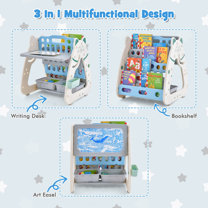 3-In-1 Double Sided Magnetic Dry-Erase Board with Stool and Flipped Writing Desktop