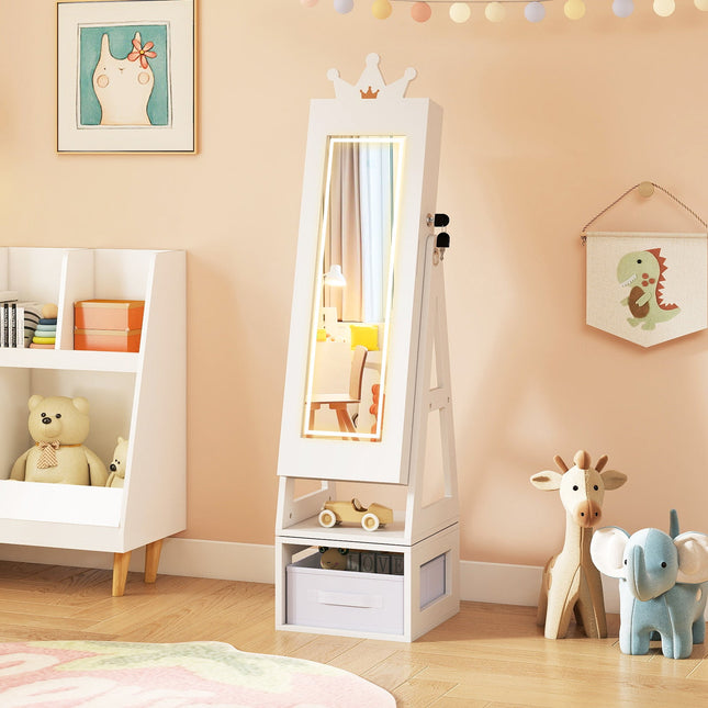 3 In 1 Kids Jewelry Cabinet with 3-Color Lighted Full Length Mirror