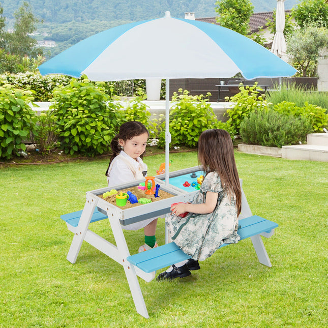 3-in-1 Kids Outdoor Picnic Water Sand Table with