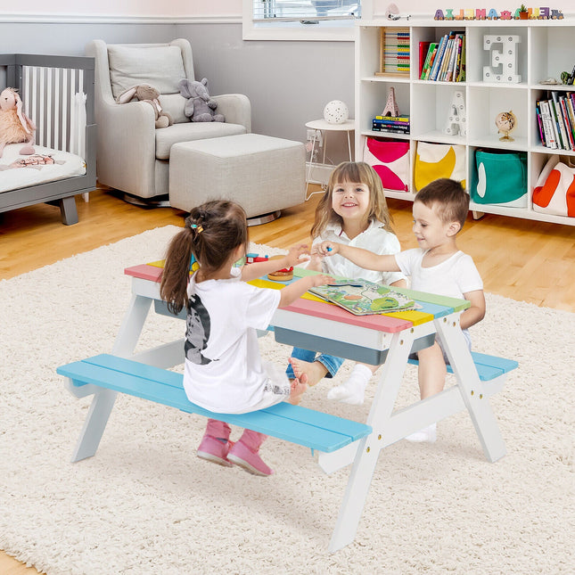 3-in-1 Kids Outdoor Picnic Water Sand Table with