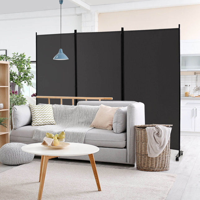 3 Panel Folding Room Divider with Lockable Wheels