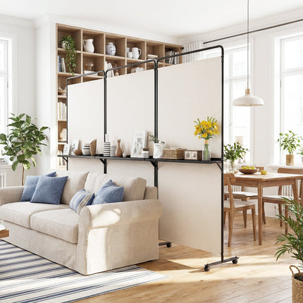 3-Panel Room Divider with Shelves 6 FT Tall Folding Privacy Screen with Lockable Wheels