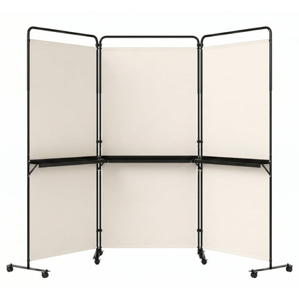 3-Panel Room Divider with Shelves 6 FT Tall Folding Privacy Screen with Lockable Wheels