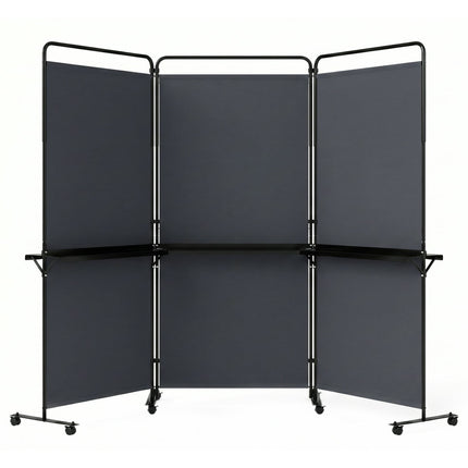3-Panel Room Divider with Shelves 6 FT Tall Folding Privacy Screen with Lockable Wheels
