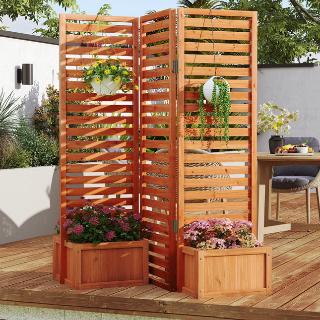 3-Panel Freestanding Garden Fence with 2 Planter Boxes - Yellow