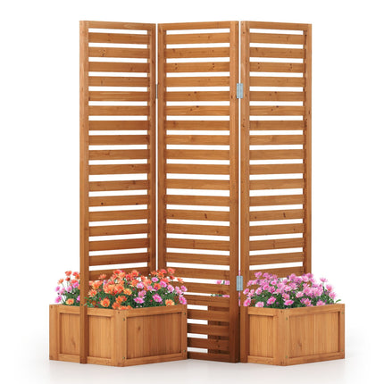 3-Panel Freestanding Garden Fence with 2 Planter Boxes - Yellow