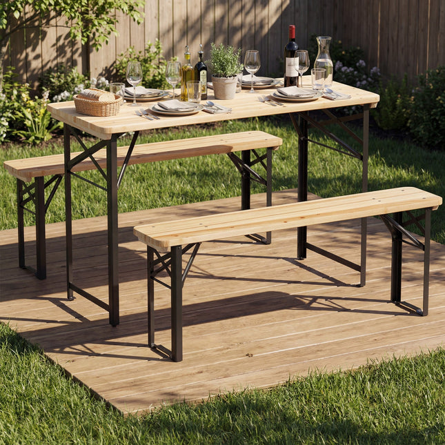 3-Piece Folding Picnic Table with Benches Fir Wood Portable Bear Camping SET