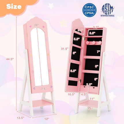 2 Pieces Kids Vanity Set and Jewelry Armoire Cabinet with Full-length Mirror