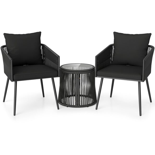 3-Piece Outdoor Furniture Set with Cushions for Porch Garden