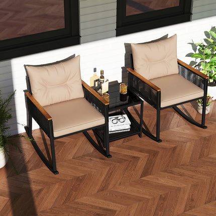 3-Piece Rocking Bistro Set with Coffee Table & Cushions