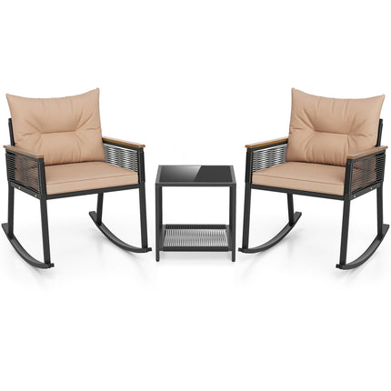 3-Piece Rocking Bistro Set with Coffee Table & Cushions