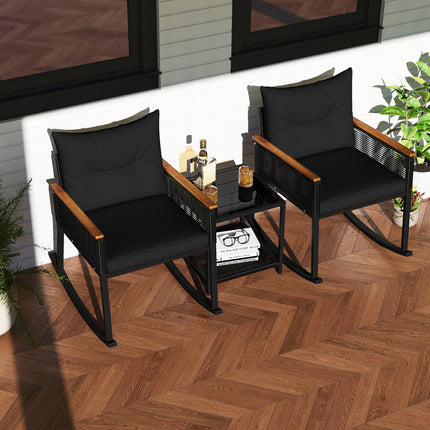 3-Piece Rocking Bistro Set with Coffee Table & Cushions