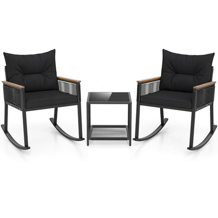 3-Piece Rocking Bistro Set with Coffee Table & Cushions