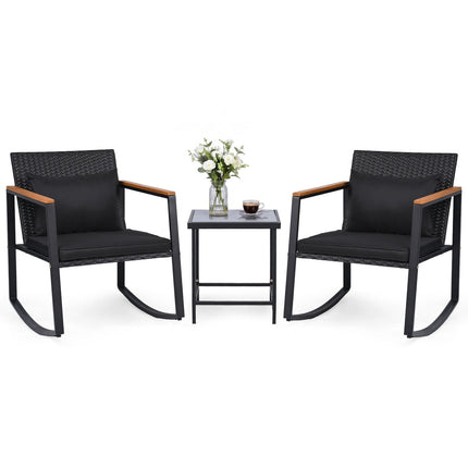 3-Piece Rocking Bistro Set with Cushions & Glass Table