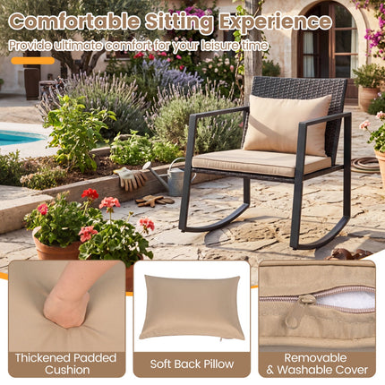 3-Piece Rocking Bistro Set with Cushions & Glass Table