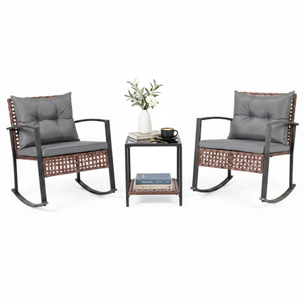 3-Piece Rocking Chair Patio Set with Glass Coffee Table