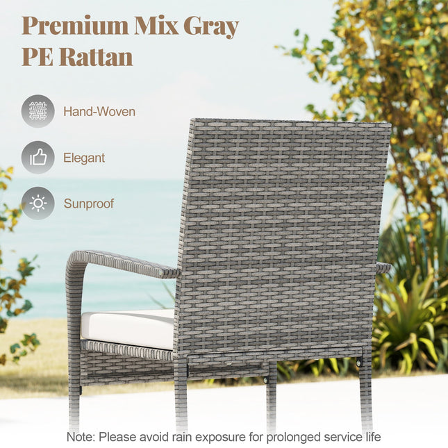 3 Piece Patio Furniture Set with Seat Cushions and Tempered Glass Tabletop for Balcony