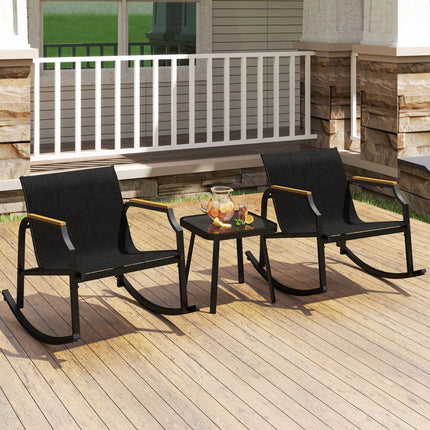 3-Piece Patio Rocking Bistro Set with Glass Coffee Table