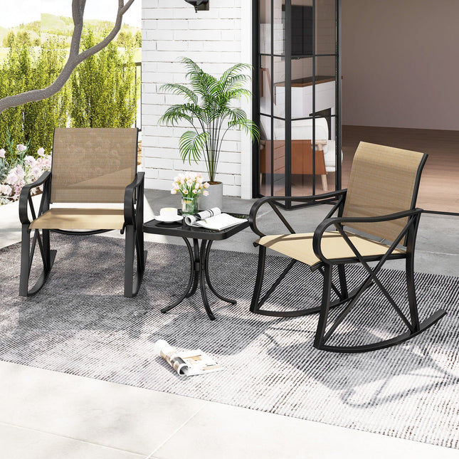 3 Piece Patio Rocking Set with Smooth Rocking Motion Outdoor Rocker Chair Bistro Set