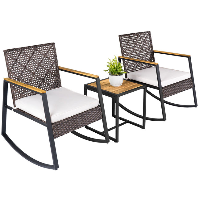 3-Piece Wicker Rocking Chair Set with Coffee Table