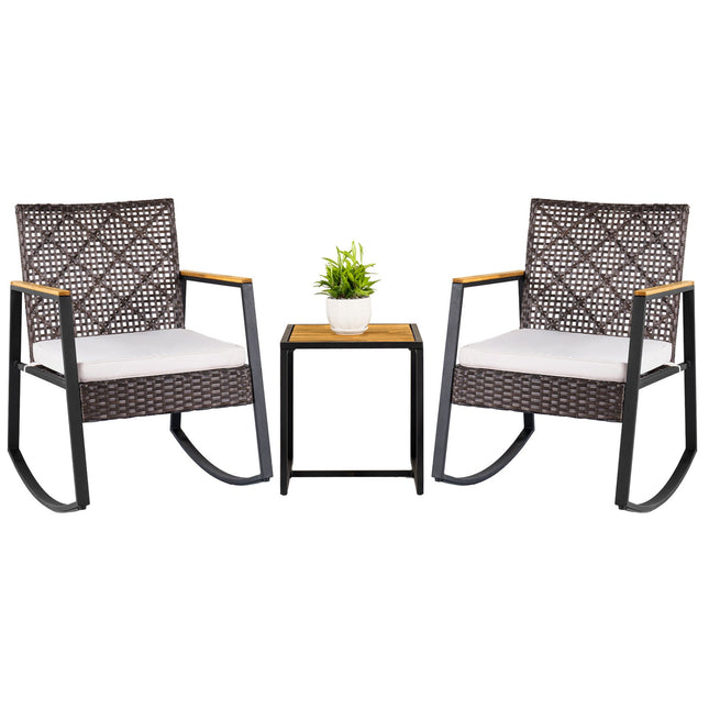 3-Piece Wicker Rocking Chair Set with Coffee Table