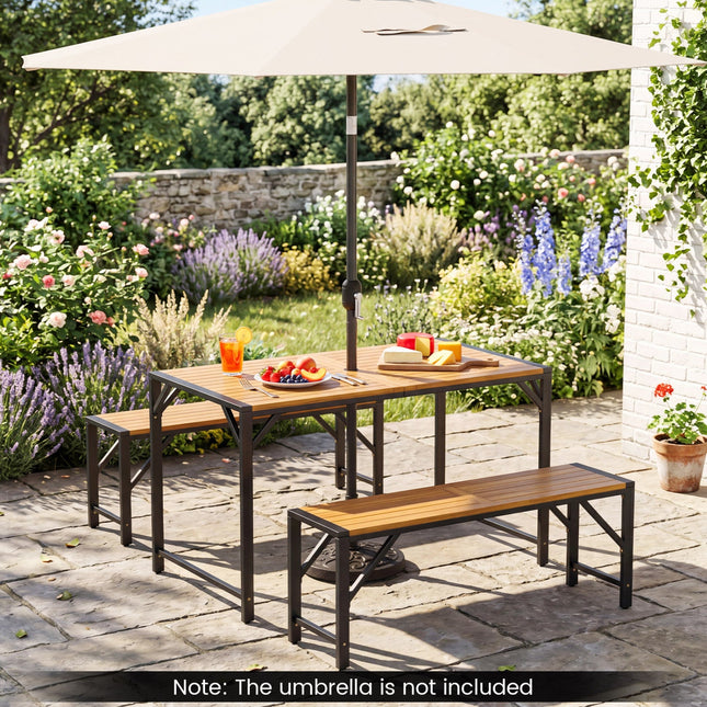 51" Acacia Wood Patio Dining Table with Umbrella Hole