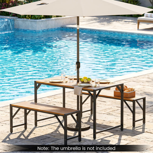 Acacia Wood Outdoor Bench Set of 2, 47.5" Slatted Seat